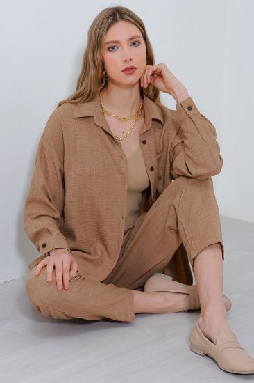 Camel Oversize Keten Alt Üst Takım 6622 resmi